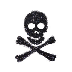 Abstract skull and crossbones of black glitter on white background - interesting element for your design