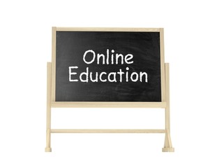 Fototapeta premium Online education concept. Blackboard, chalkboard isolated on white