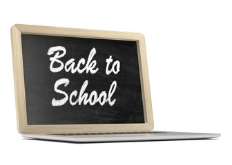 Obraz premium Laptop with chalkboard, back to school, online education concept