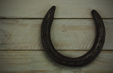 Horseshoe on a wooden background