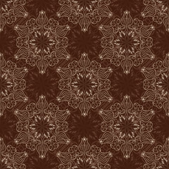 Vector Seamless Mandala Pattern over dark brown
