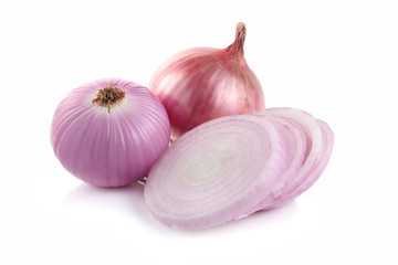 Sliced fresh red onion isolated on white background