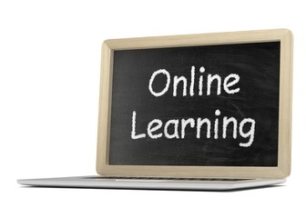 Obraz premium Laptop with chalkboard, online education concept