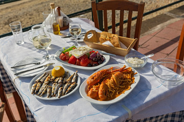 Dinner in a fish restaurant