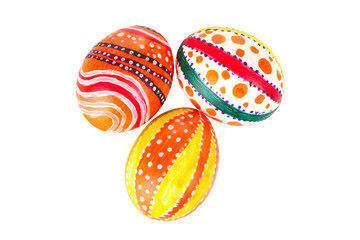 Easter eggs in beautiful and different colors on a white isolated background