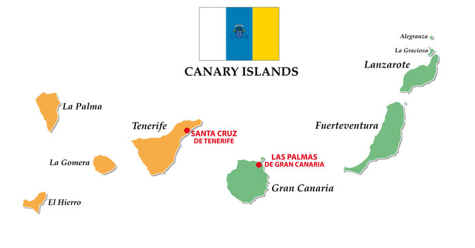 canary islands simple administrative map with flag