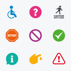 Attention caution icons. Information signs.