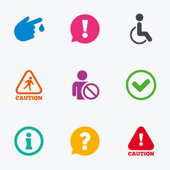 Caution and attention icons. Information signs.