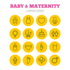 Baby and Maternity line icon. Pacifier, diapers.