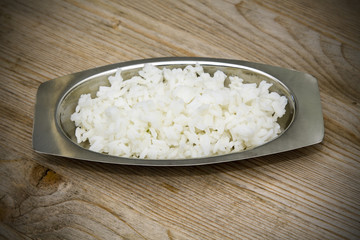 rice tray on wooden background