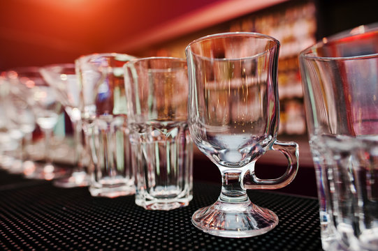 Set of collection cup glasses for bar drinks