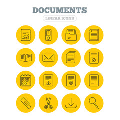 Documents linear icons. Accounting, book.