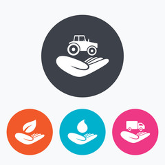 Helping hands icons. Protection and insurance.