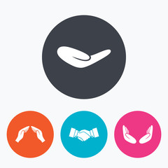 Hand icons. Handshake and insurance symbols.