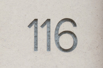House number 116 sign