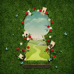  Beautiful green background with roses and cards in keyhole © annamei