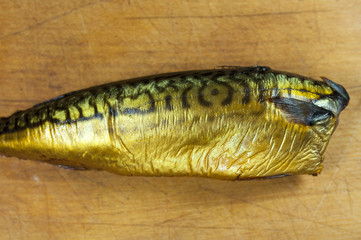 Smoked mackerel on kitchen background - studio shot
