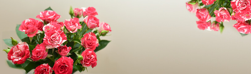 Red roses bouquet with free space for text.