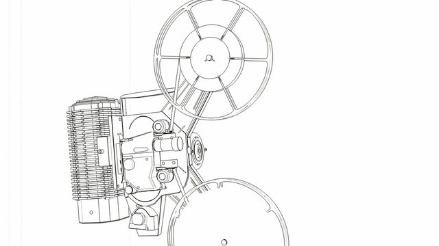 Stylized (sketch) animation of vintage video projector. Useful as transition video for start of presentation.