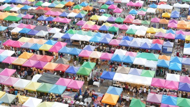 Night market at Bangkok, Thailand. Time Lapse.  Day to night