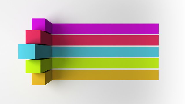 3D Five square bar title box chart, presentation template.version 3(included alpha)