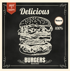 Restaurant Fast Foods menu burger on chalkboard vector format ep - 104910689