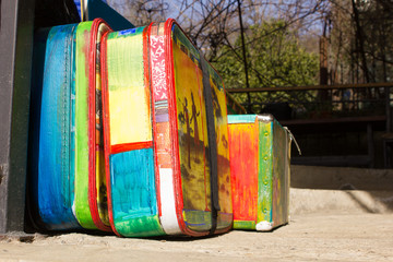 bright colored retro suitcases for travel