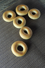 Bagels on wooden background