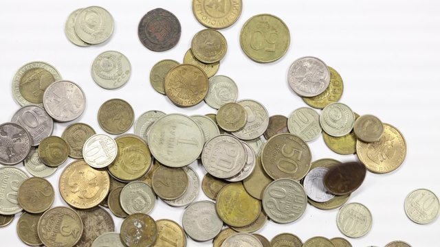 Close up old Russian coins in time-lapse