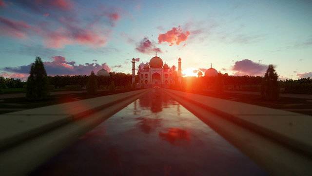 Taj Mahal beautiful sunrise, camera fly