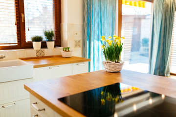 Flowers on kitchen counter