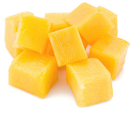 Mango cubes. Isolated on a white background.