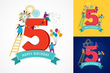 anniversary - background with people celebrating icons and numbers