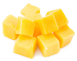 Mango cubes. Isolated on a white background.