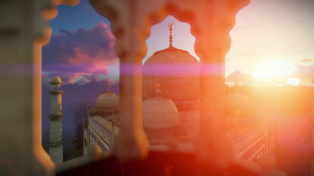 Taj Mahal, beautiful sunrise, right tower viewport