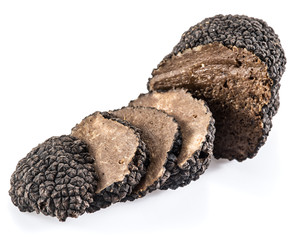 Black truffles isolated on a white background.