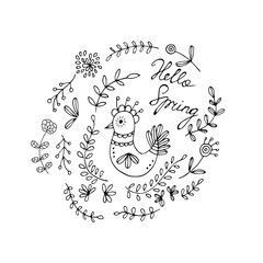 Hand drawn vintage floral elements. 