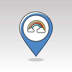 Rainbow in cloud pin map icon. Weather