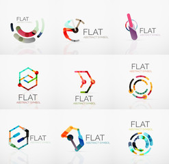 Logo collection - abstract minimalistic linear flat design. Business hi-tech geometric symbols, multicolored segments lines