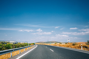 Fototapeta na wymiar Beautiful empty asphalt freeway, motorway, highway in Andalusia,