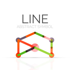 Linear abstract logo, connected multicolored segments of lines geometrical figure