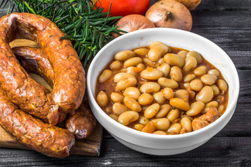 Baked beans with sausage in tomato sauce