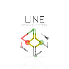Linear abstract logo, connected multicolored segments of lines geometrical figure