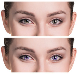 Naklejka premium Female eyes in color contact lenses