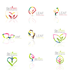 Linear leaf abstract logo set, connected multicolored segments