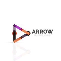 Linear arrow abstract logo, connected multicolored segments of lines in directional pointer figure