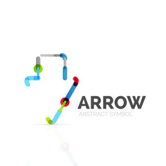 Linear arrow abstract logo, connected multicolored segments of lines in directional pointer figure
