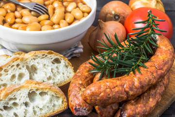 Baked beans with sausage in tomato sauce