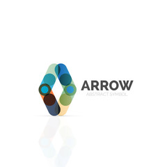 Linear arrow abstract logo, connected multicolored segments of lines in directional pointer figure