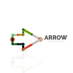 Linear arrow abstract logo, connected multicolored segments of lines in directional pointer figure